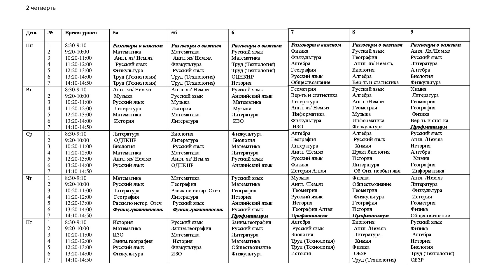 расписание 5-9  классов